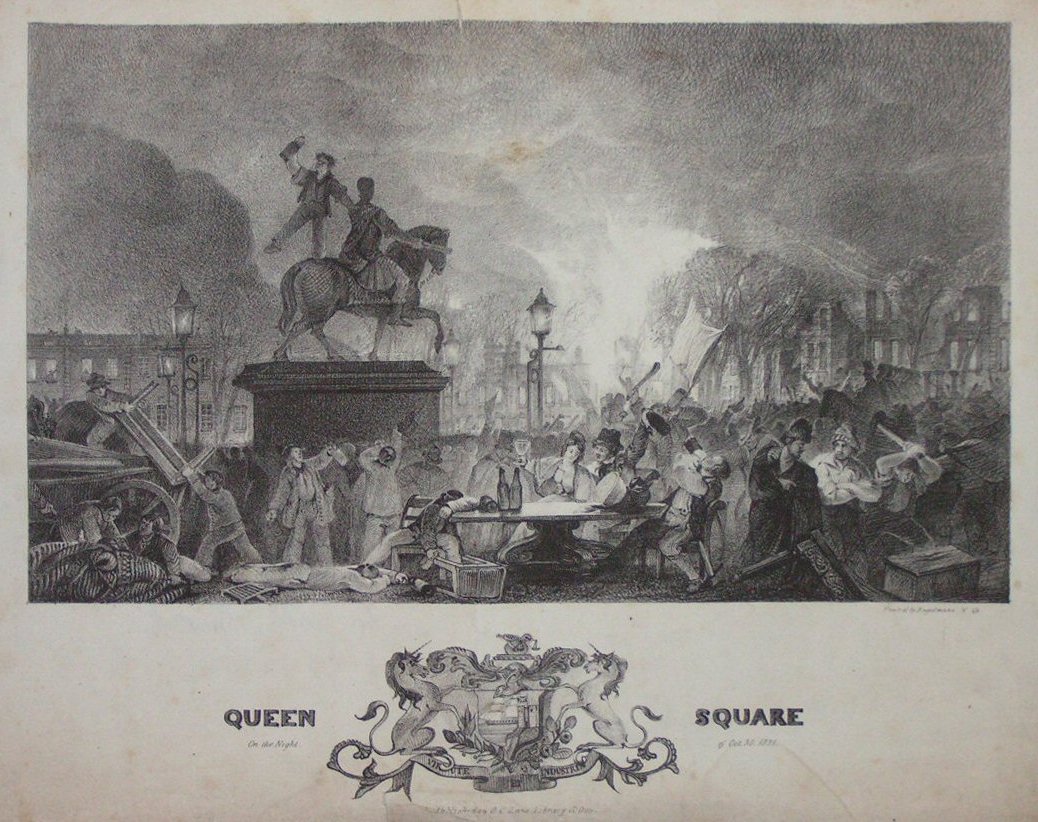 Lithograph - Queen Square. The Bristol Riots Oct. 30, 1831